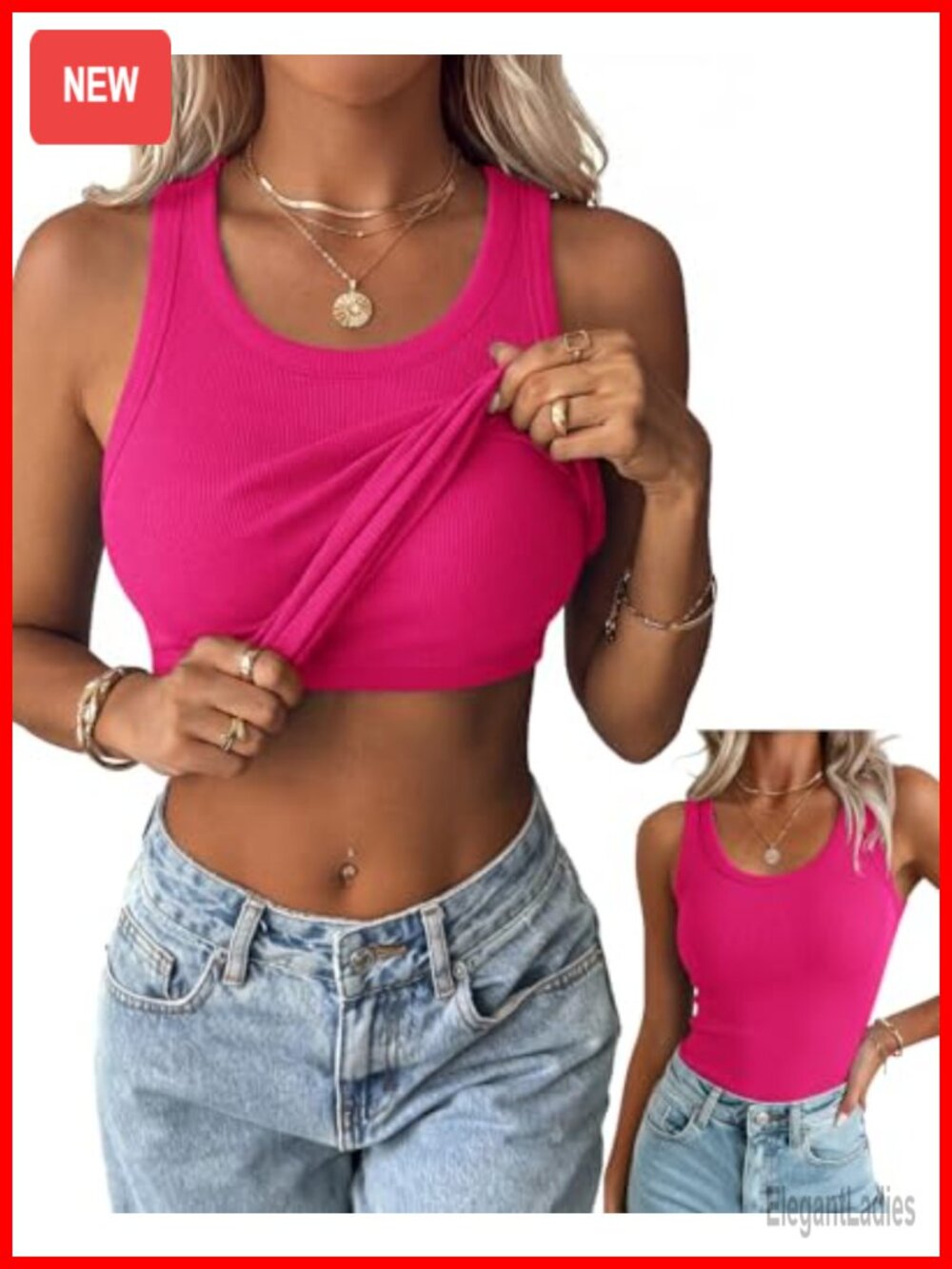 Ribbed Tank Top with Built in Bra Sleeveless Slim Fit Summer Workout Top